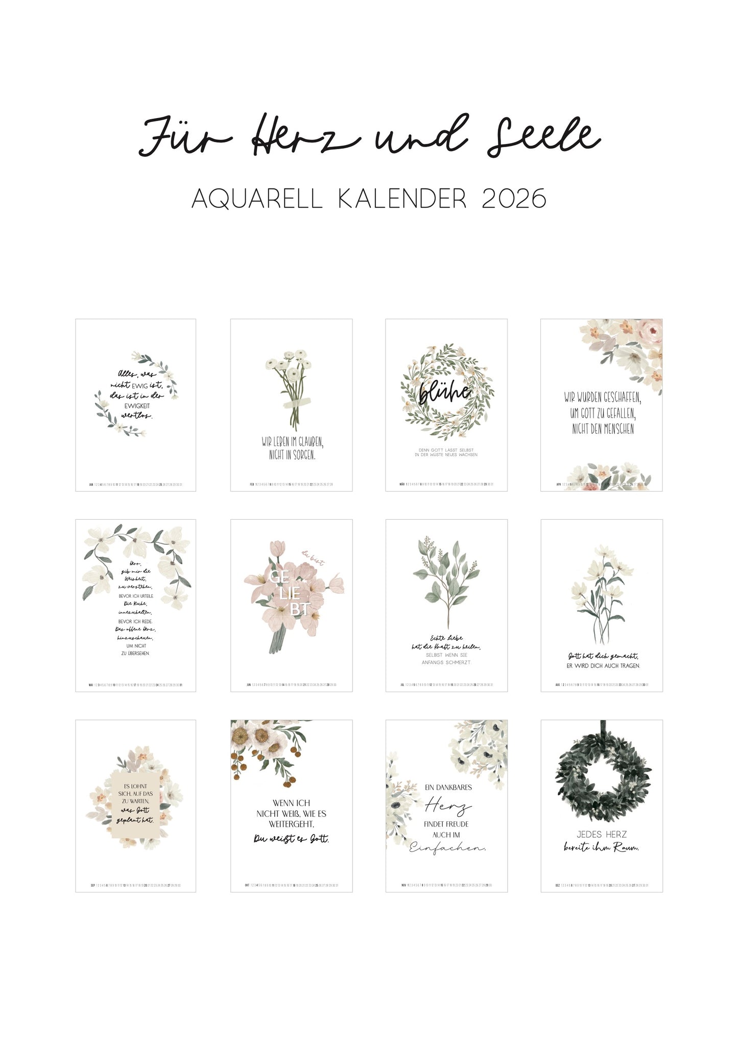 Aquarellkalender für Herz und Seele 2026 in DIN A3